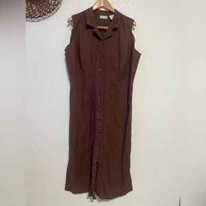220 Hickory Blair Dress Size XL Brown Linen Blend Maxi Button Up